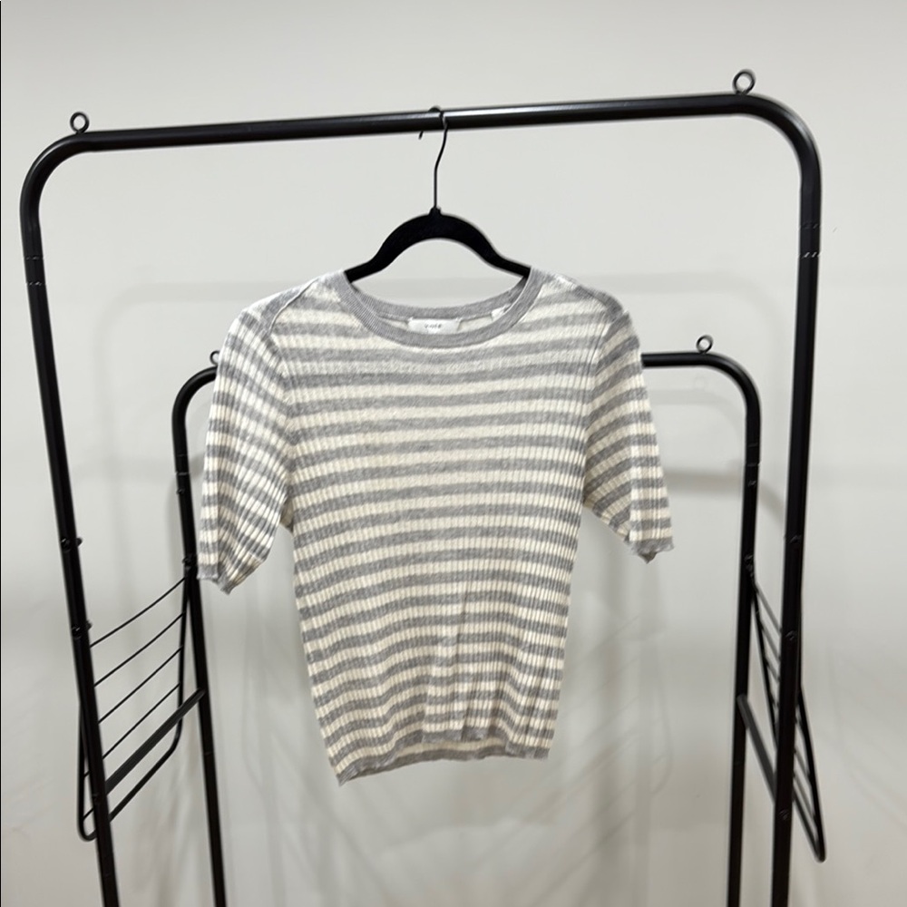 Vince Gray and White Striped Short Sleeve Tee
